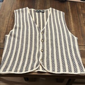 Structure Men’s XL Knit Sweater Vest Ramie Cotton Stripe Button Front 90s Y2K